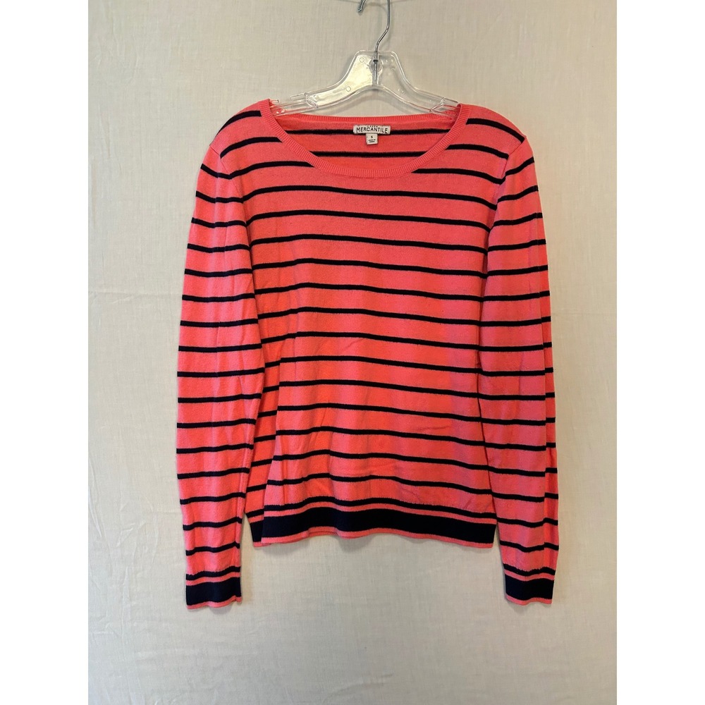 J. Crew Mercantile Womens Coral Pink Navy Striped Cotton Sweater L1504 Small